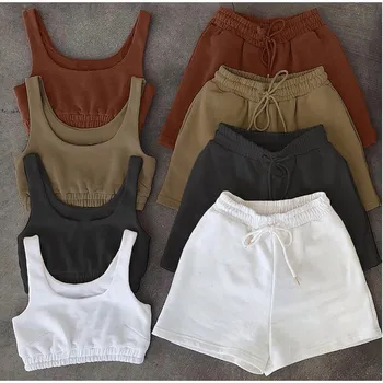 Women's Sets Two 2 pieces Sale Sexy Cropped Y2K bandage Camis Tank Tops &High Elastic Waist Wide Leg Short Suits YKD-W605 1