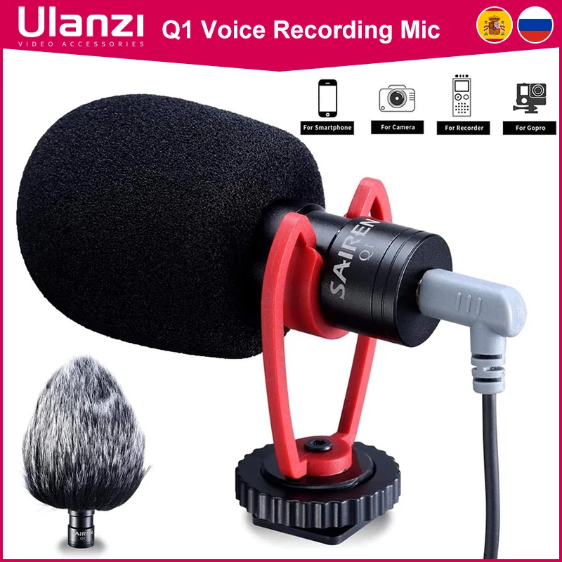 Ulanzi Sairen Q1 On-Camera Video Recording Mic Shotgun Interview Vlog Mic Universal for DSLR Android iPhone Smartphone GoPro wireless microphone