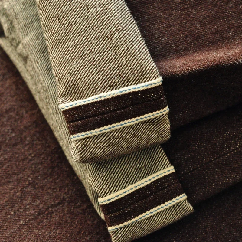 Saucezhan Men Jeans Brown Jeans Men Jeans Trousers  Selvedge Denim Jeans for Men Taper Fit Mens Jeans vintage 13.8 Oz 4