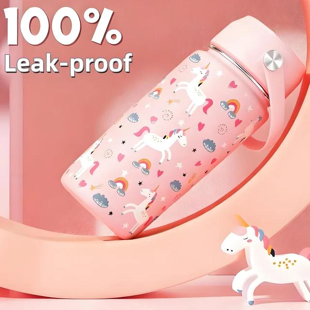 16oz Kids Water Bottle Cartoon Animal Children's Cup With Straw Stainless Steel Vacuum Flacks Thermos Bottle Thermal Mug Cups 3