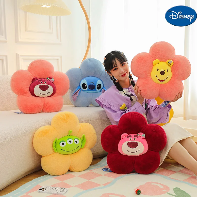 

43/60cm New Disney Stitch Strawberry Bear Cushion Plush Toy Online Celebrity Cute Round Flower Sofa Cushion Office Seat Artifact