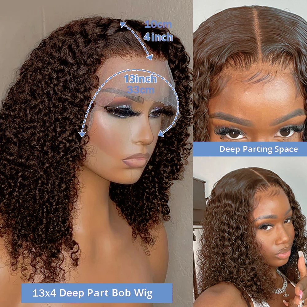 Chocolate Dark Brown Deep Wave 200% Density Short Bob Wigs Human Hair 13x4 Transparent Lace Frontal Wigs Human Hair