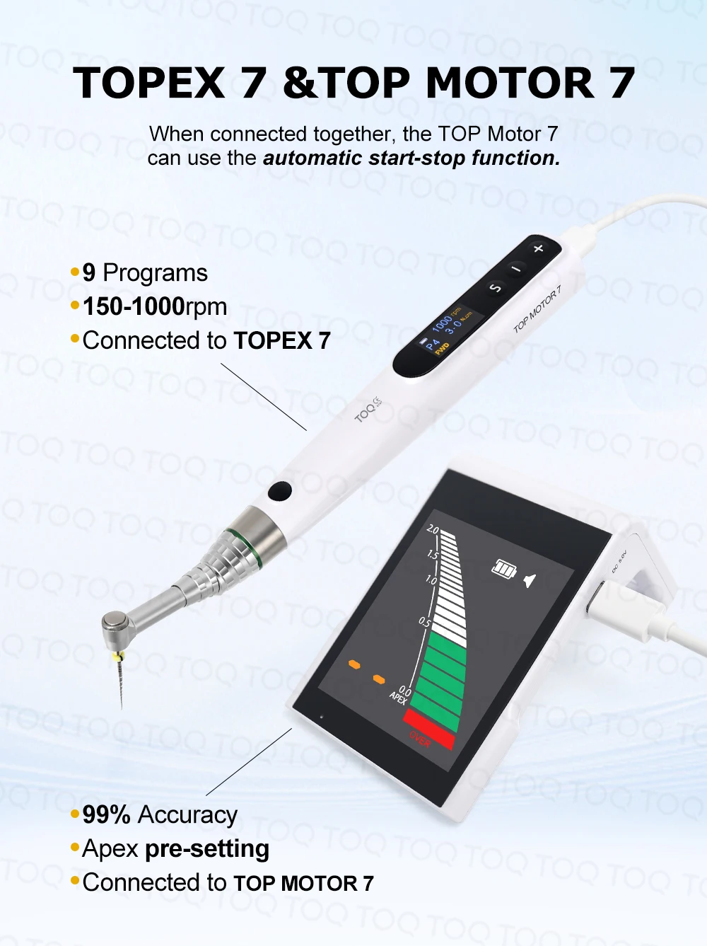 TOQ High Technical Mini Endo Motor with Apex Locator & Endodontic Treatment 16:1 Reduction Contra Angle Measurement Equipment