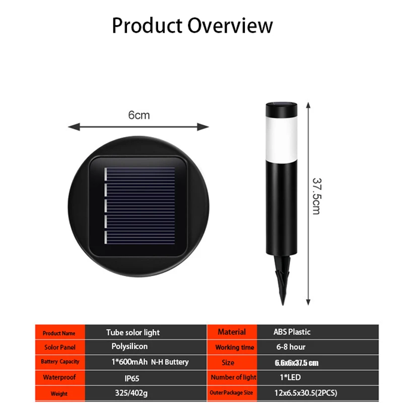 Solar Outdoor Garden Lights Cylindrical LED lights Long Tube Lights Garden Waterproof Plug-in
