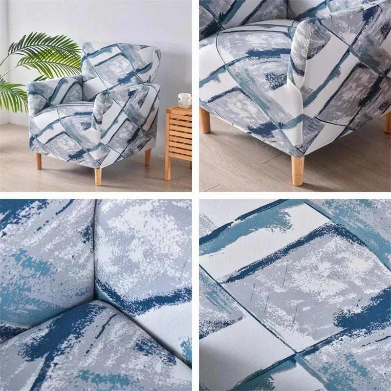 Tub Chair Cover Soft Spandex Printed Club Armchair Slipcovers for Living Room Elastic Single Sofa Covers Home Bar Counter Hotel 4