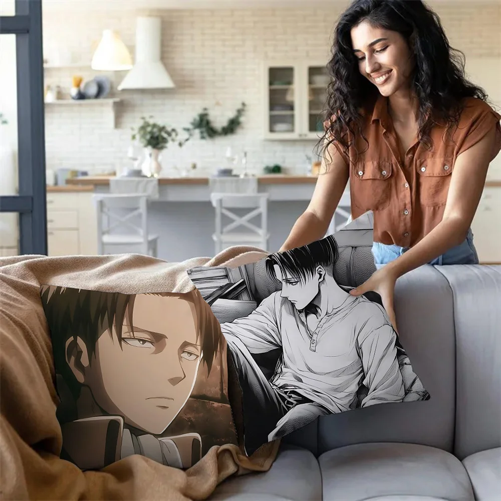 Levi Ackerman Attack On Titan Pillow Covers Cartoon Sofa Decorative Home Double-sided Printing Short Plush Cute Cushion Cover 3