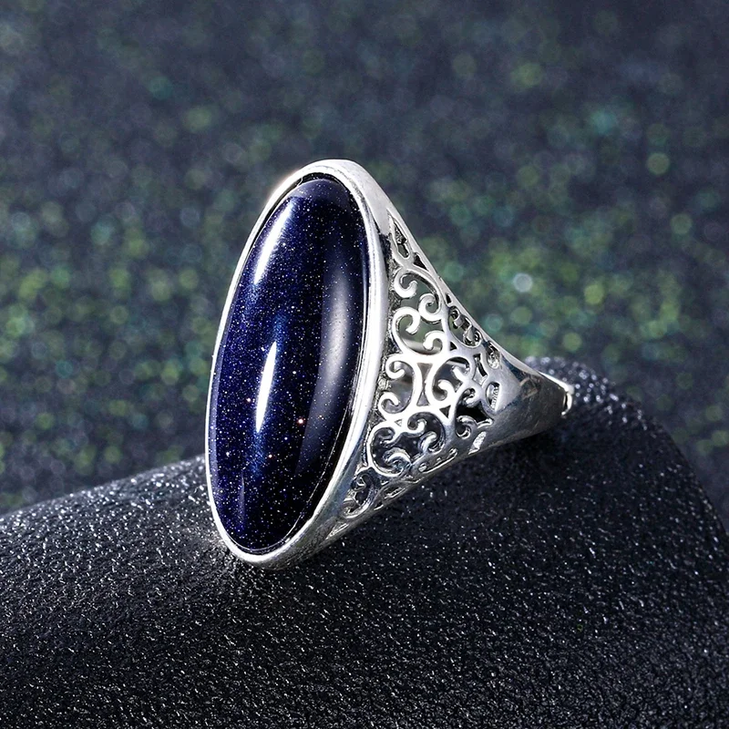 Silver Rings Silver Ring Wedding Rings Women's Ring Silver Jewelry Vintage Blue Sand Hollow Elegant Ring Gift Party Wedding