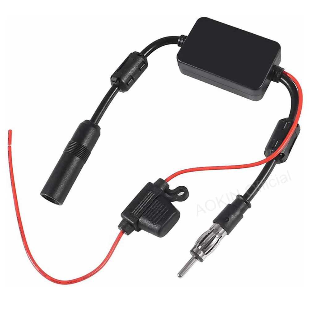 Universal Car Stereo FM Radio Antenna Signal Booster Amplifier 12V Power Supply DIN Plug Connector Adapter for Vehicle Audio