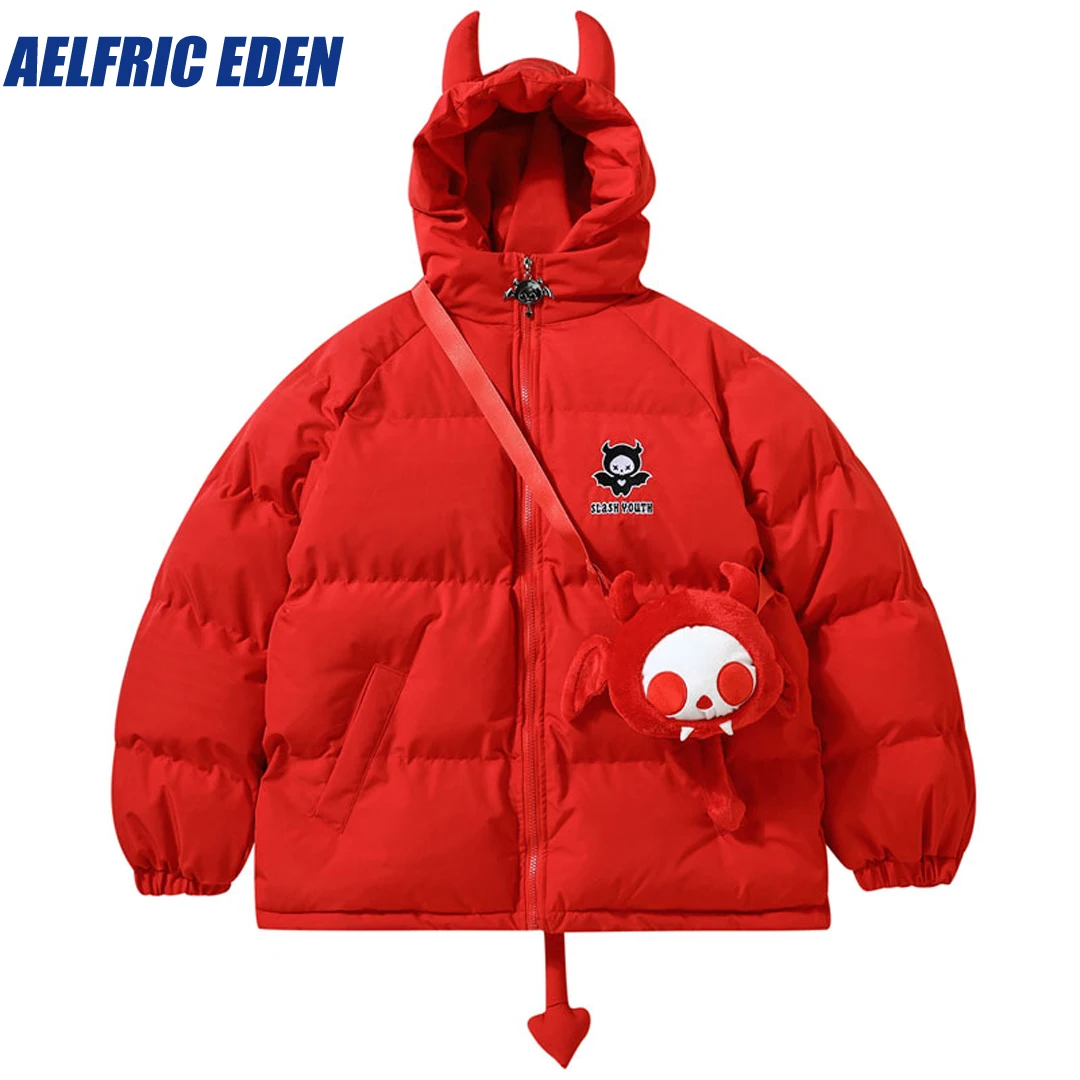 Aelfric Eden 2024 Winter Jacket Hooded Parkas with Bag Devil Horn Thick Warm Bubble Padded Coats Harajuku Casual Puffer Jackets