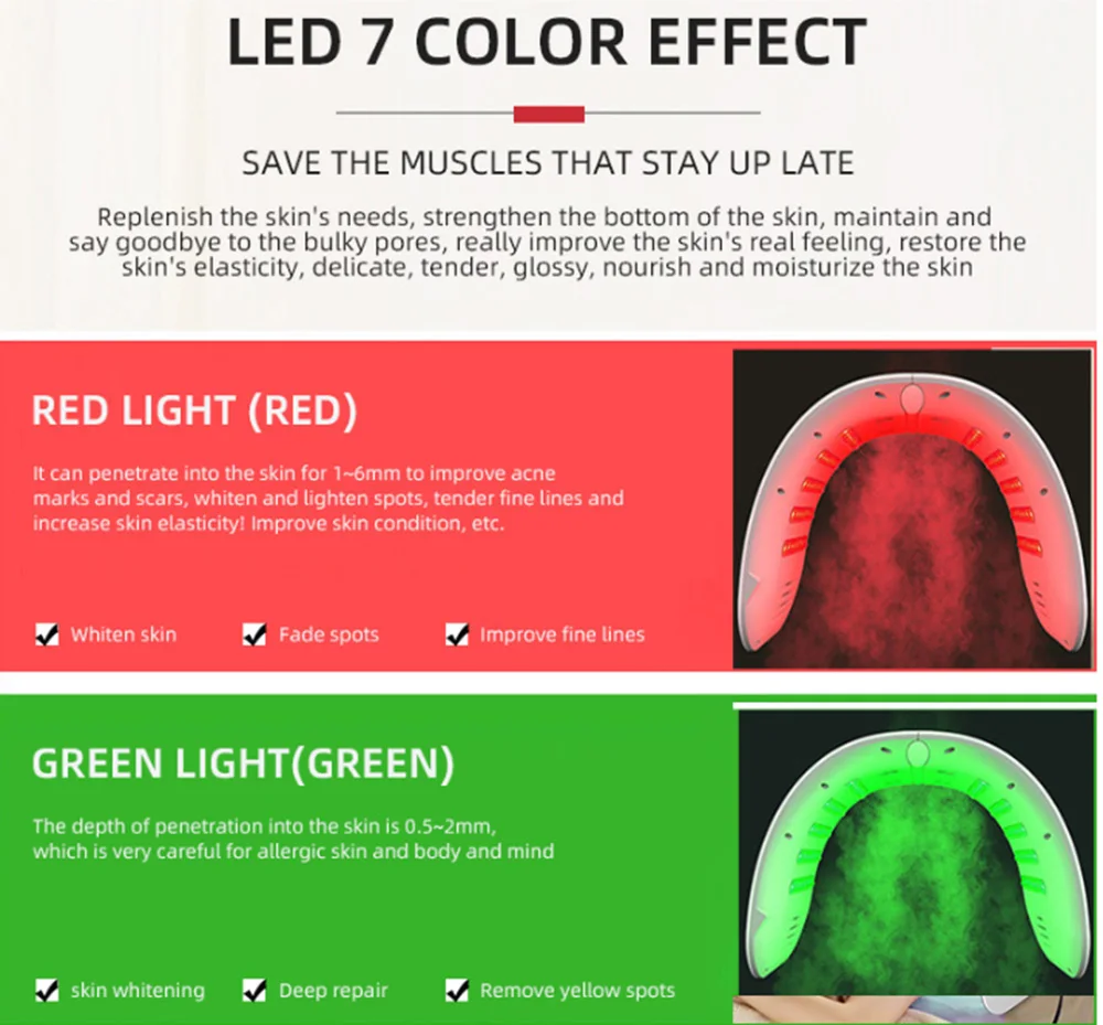 Neue LED-Gesichts masken ausrüstung 7 in 1 Farbe Gesicht Spa Gesichts gerät Haut verjüngung Licht Gesichts körper Schönheits maschine für die Hautpflege – Detail 24