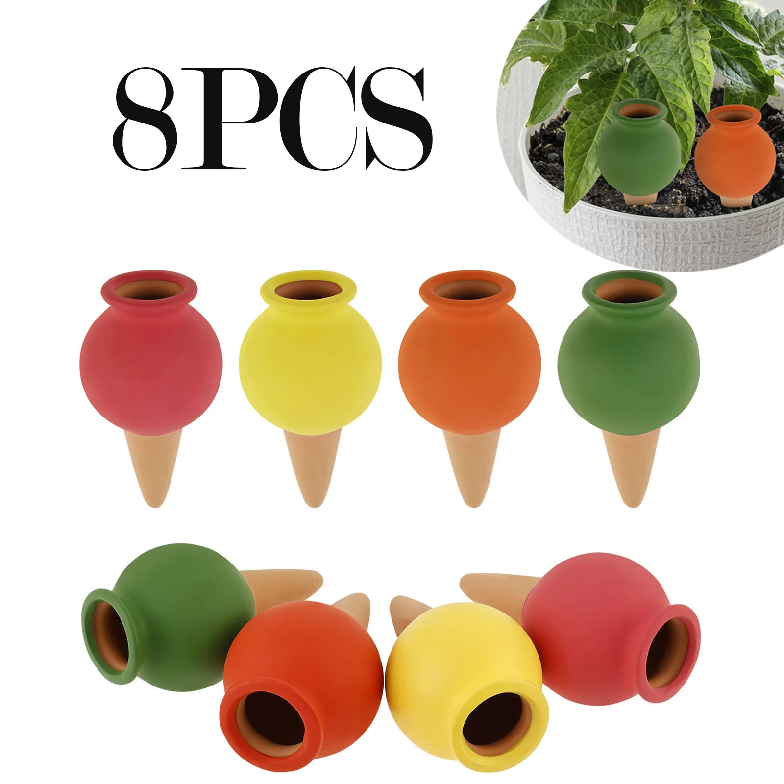8Pcs Terracotta Self Watering Spikes Clay Plant Watering Planter Insert Indoor Automatic Plant Irrigation Devices for Gardens