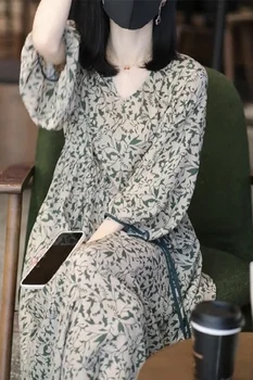 Abito floreale da donna Primavera Nuovo stile Maniche a 7 quarti Gonna elegante ampia e sottile con stampa di media lunghezza 1