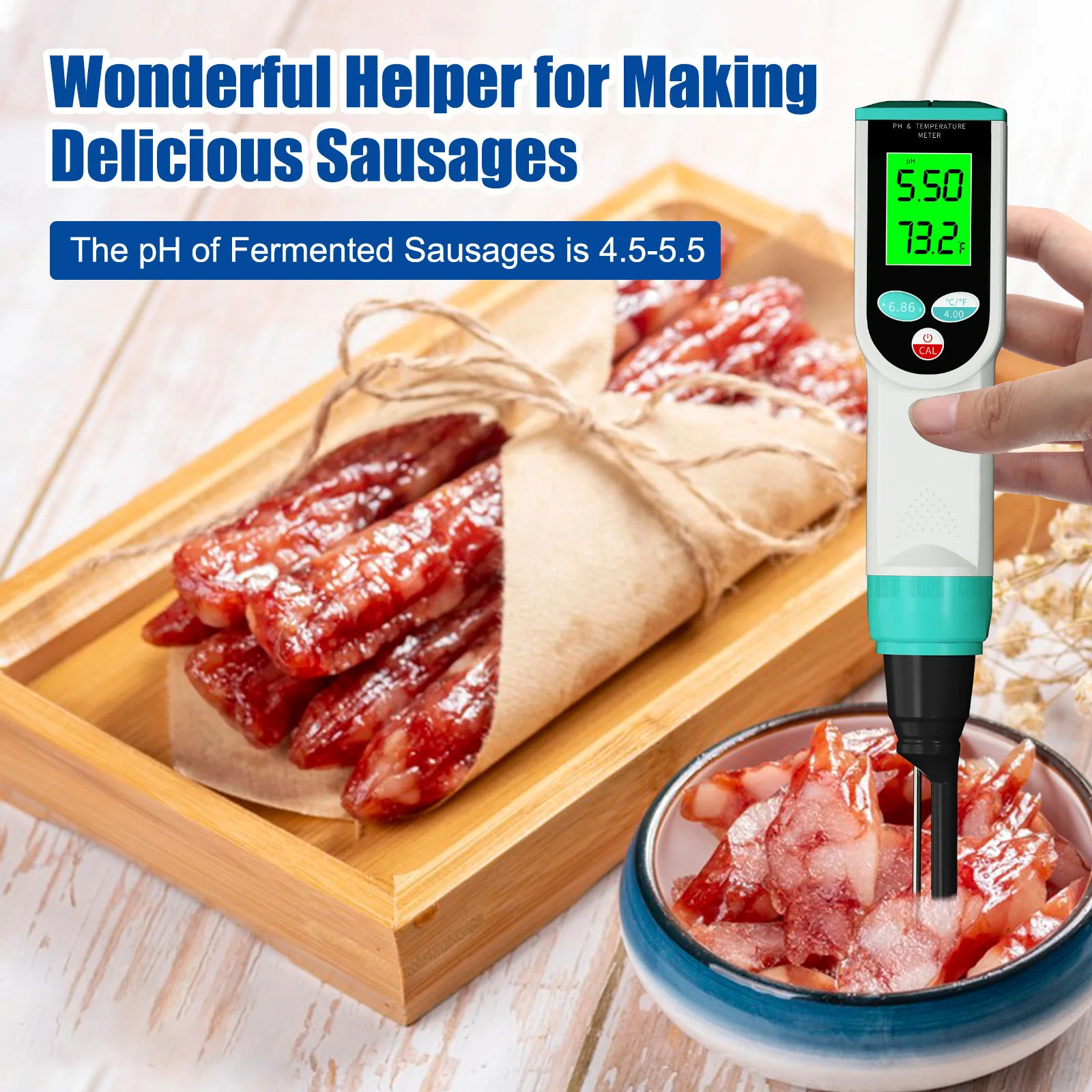 Smart Food PH Meter With Calibration & Probe Protection Fluid Kit YY-2023 Cheese