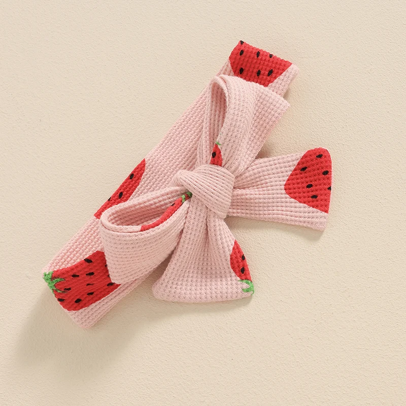 

Newborn Baby Girl Summer Clothes Strawberry Romper Sleeveless Strap Waffle Knit Bodysuit with Headband