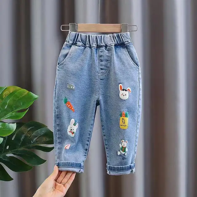 Diimuu Baby Children Girls Bottoms Clothing Fashion Cartoon Jeans Denim  Long Pants Hot Sale Slim Fit Trousers For 1-5 Years Kid - Kids Jeans -  AliExpress