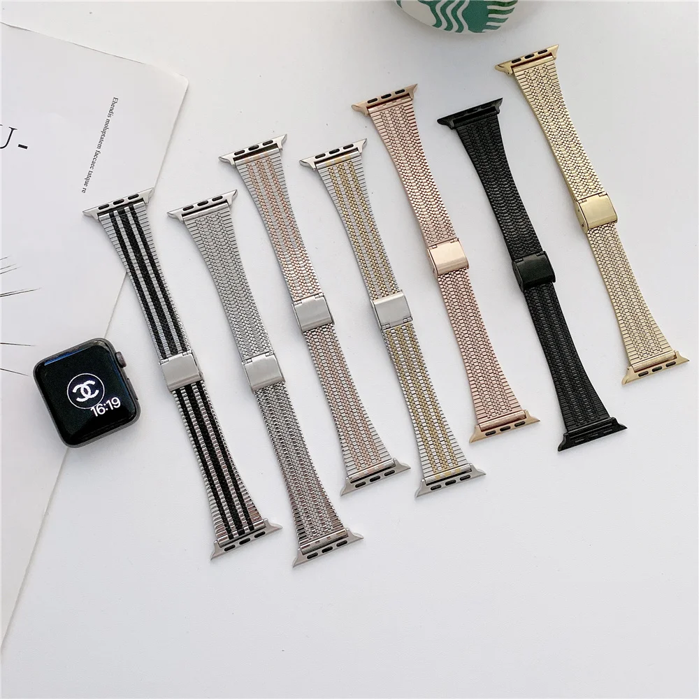 

Slim milanese Strap for Apple Watch band 7 6 SE 5 4 3 38mm 40mm 41mm Stainless Steel wriststrap iwatch 6 42mm 44mm 45mm Bracelet