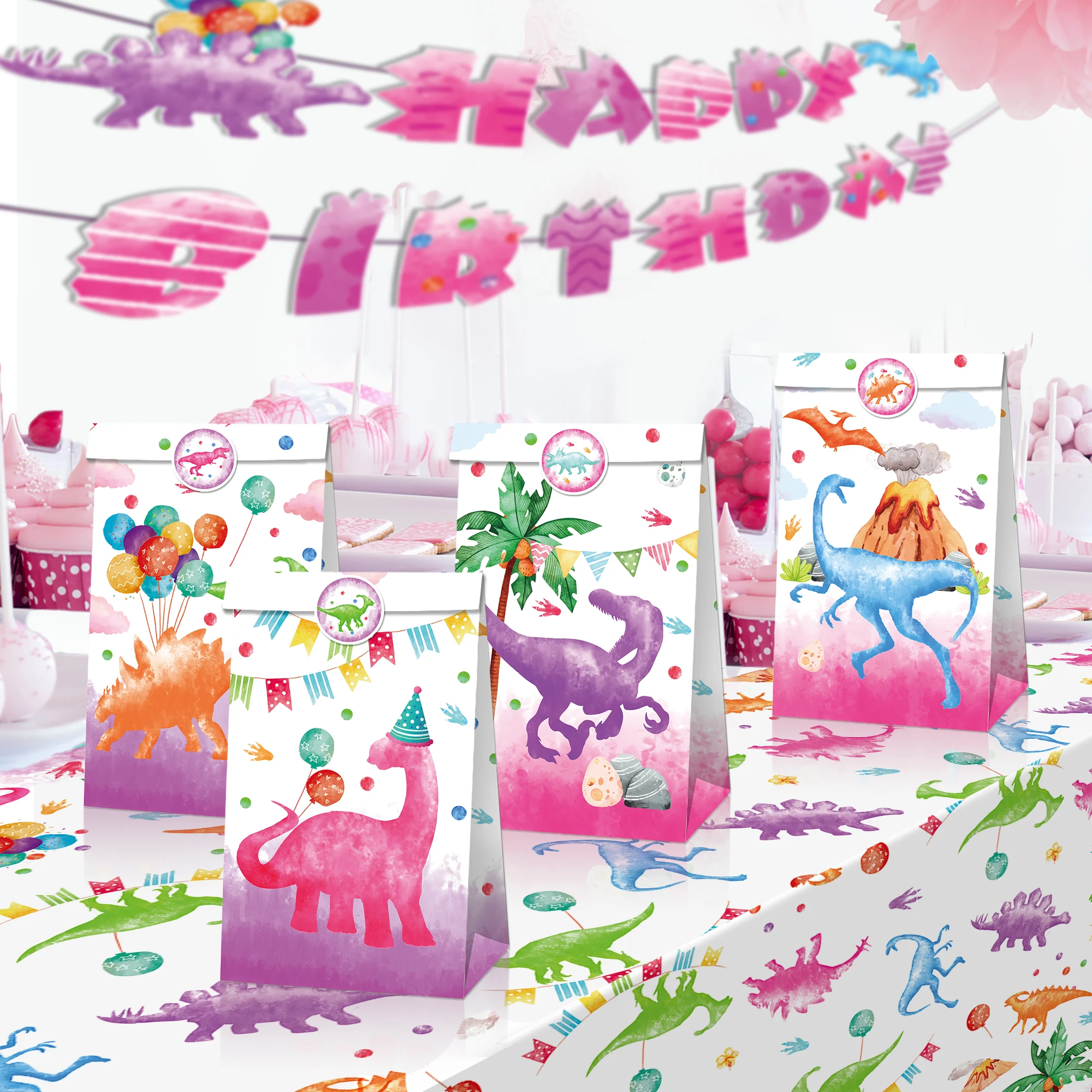 

LB210 12Pcs Cartoon Birthday Party Candy Pack Kraft Paper Kids Gift Bags Baby Shower Party Decors