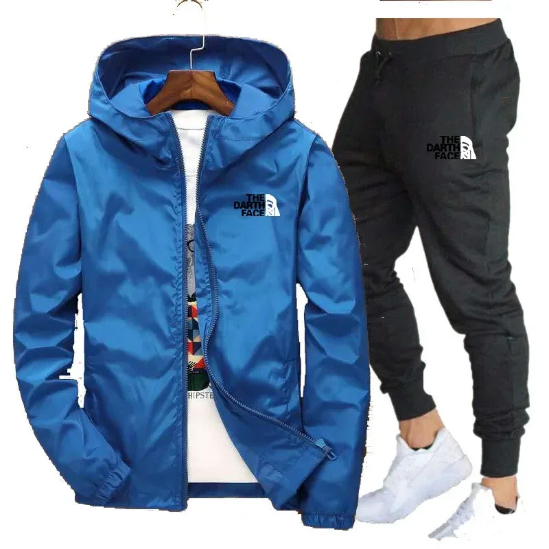 2024 Spring Fall men's thin trench coat + sweatpants two-piece fashion casual fitness jacket sportswear suit