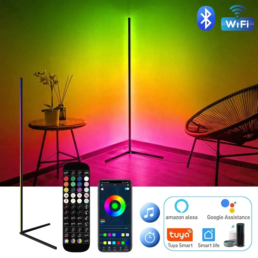 

Living Room Dimmable RGB Corner Floor Lamp 140cm Stand Smart APP LED Mood Light for Bedroom Nordic Home Decor Interior Lighting