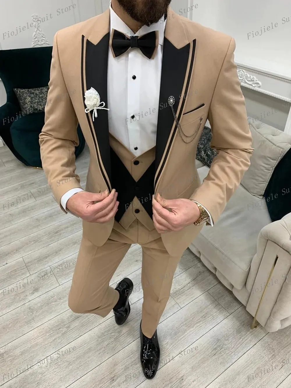 

New Men Suit Groom Groomsman Wedding Party Business Formal Tuxedos 3 Piece Set Jacket Vest Pants D08