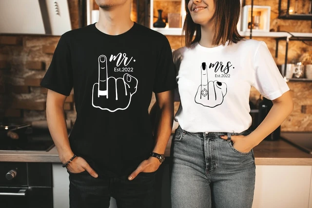 Camisetas personalizadas para parejas de Mr and Mrs. Just Married His and  Hers, camisas de boda, camisas de Wife Hubs, camisetas de luna de miel