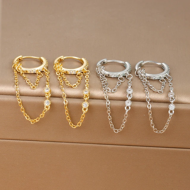 Nouveauté Double chaînes longues gland boucles d'oreilles pour femmes coréen en acier inoxydable Zircon suspendus boucle d'oreille Piercing bijoux