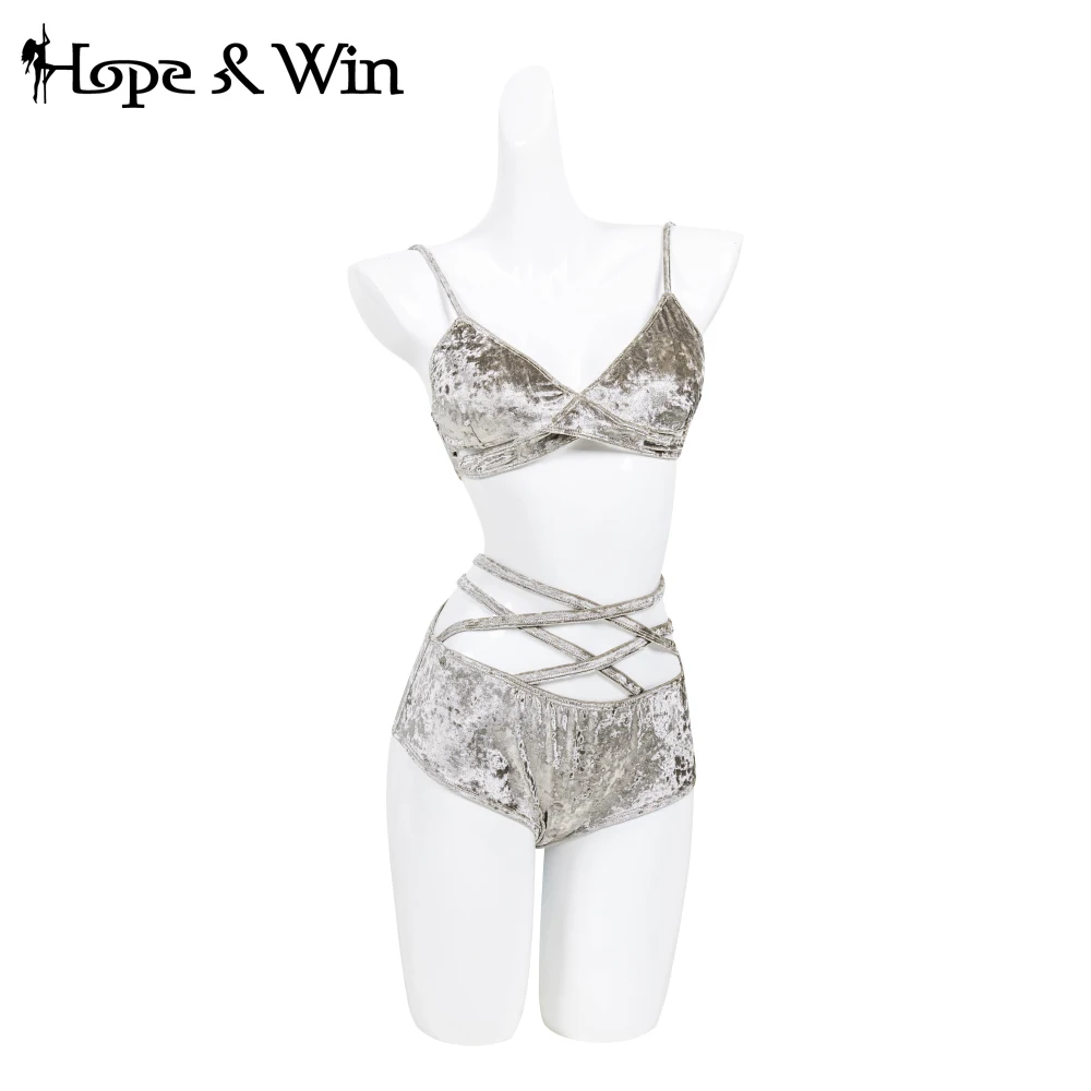 

Hope&Win Hot Sales Women's L.Grey Velvet Materials High-Waist Pants Set Pole Dance Wear Ladies Night Clubwear Sexy Erotic Wear