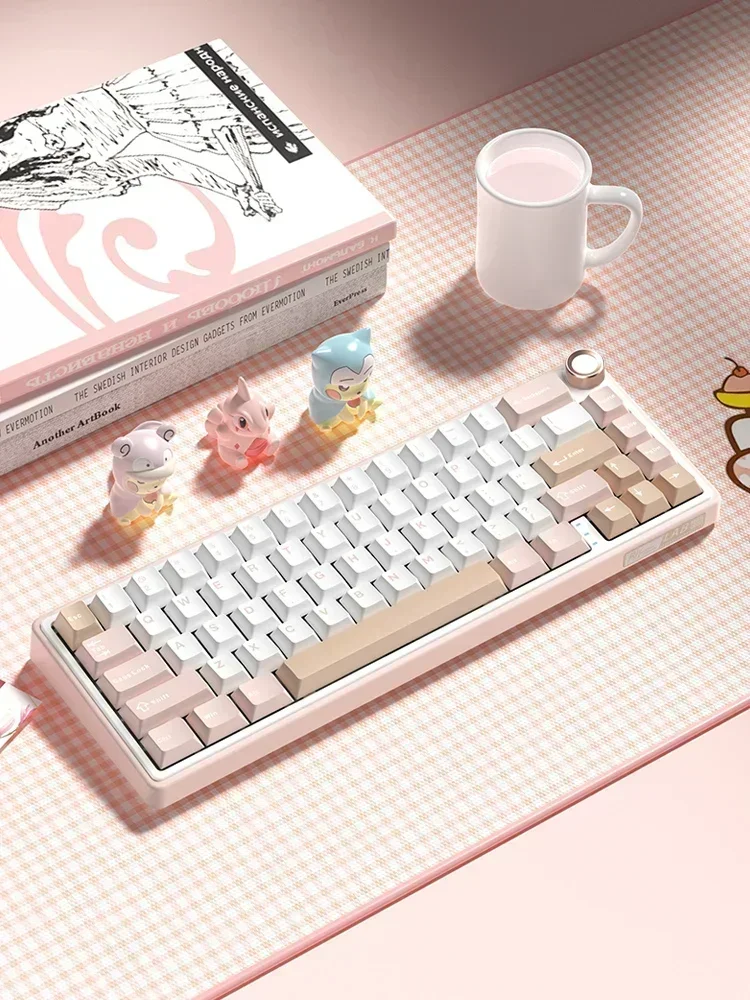 RGB 백라이트 키캡 PBT 기계식 키보드, 3 가지 모드, 2.4G 블루투스, 66 키, 핫 스왑 게이머 키보드 선물, RK R65