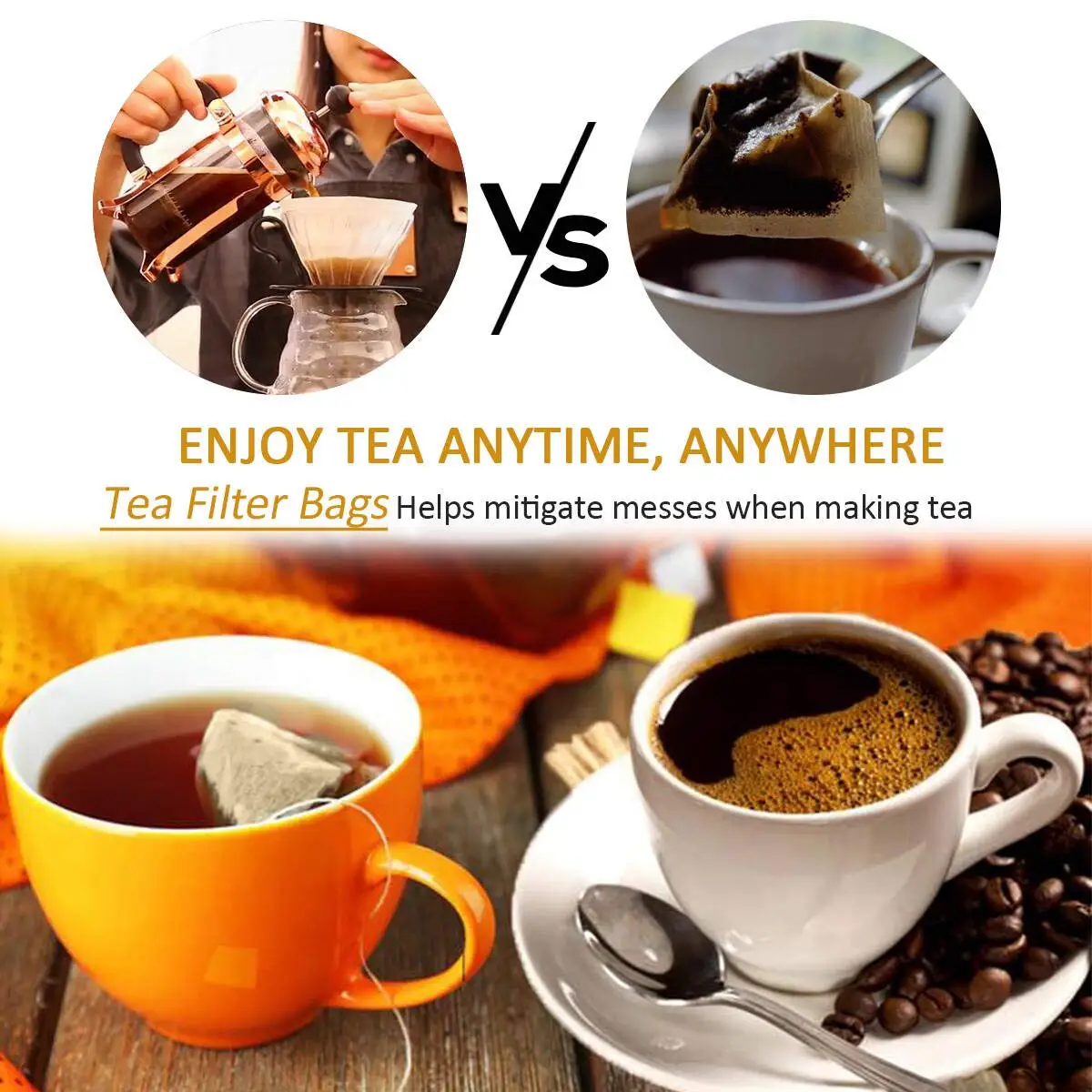 100-Pack Disposable Drawstring Tea and Coffee Infuser Bags - Natural Wood Pulp Paper