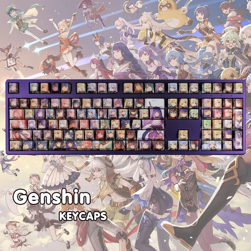 Genshin Impact Rgb Keycaps Character Anime Keycap 104Keys Pbt Keycap Mechanical Theme Keyboard