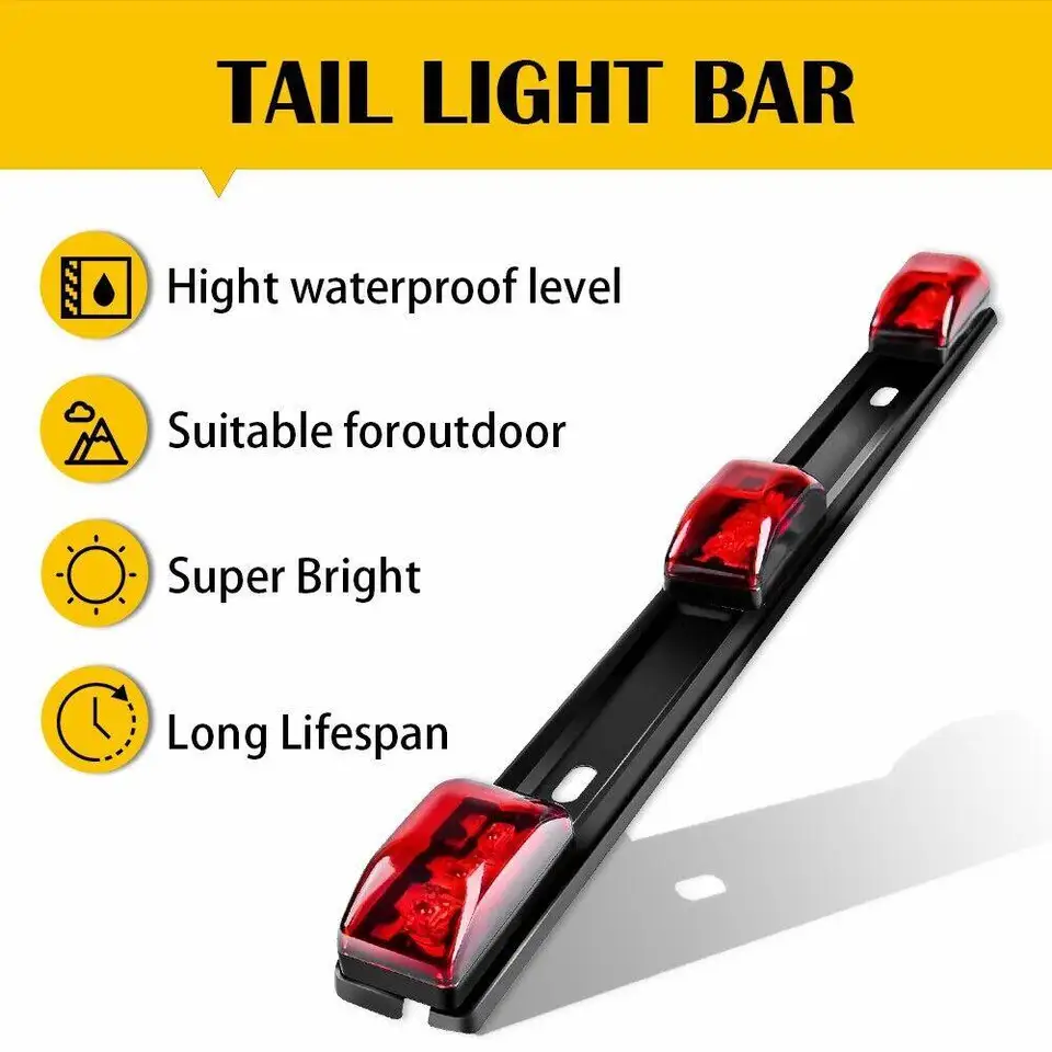 Barra De Identificación LED Roja Para Remolques - 16 Pulgadas, 6 LEDs, 3 Luces, Sellada, 12V, Ideal Para Camiones Y Trailers