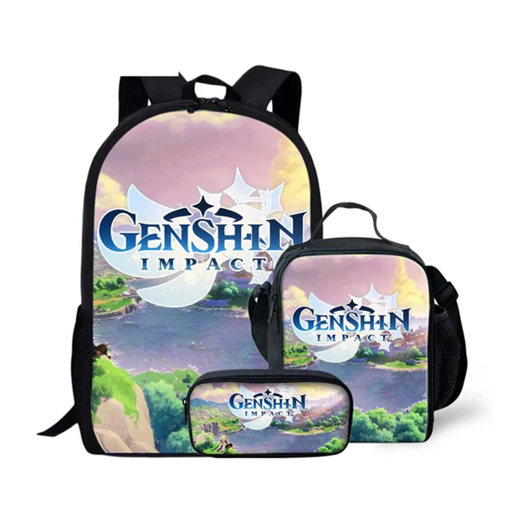 Popular Youthful Funny Genshin Impact 3D Print 3pcs/Set Student Travel bags Laptop Daypack Backpack Lunch Bag Pencil Case