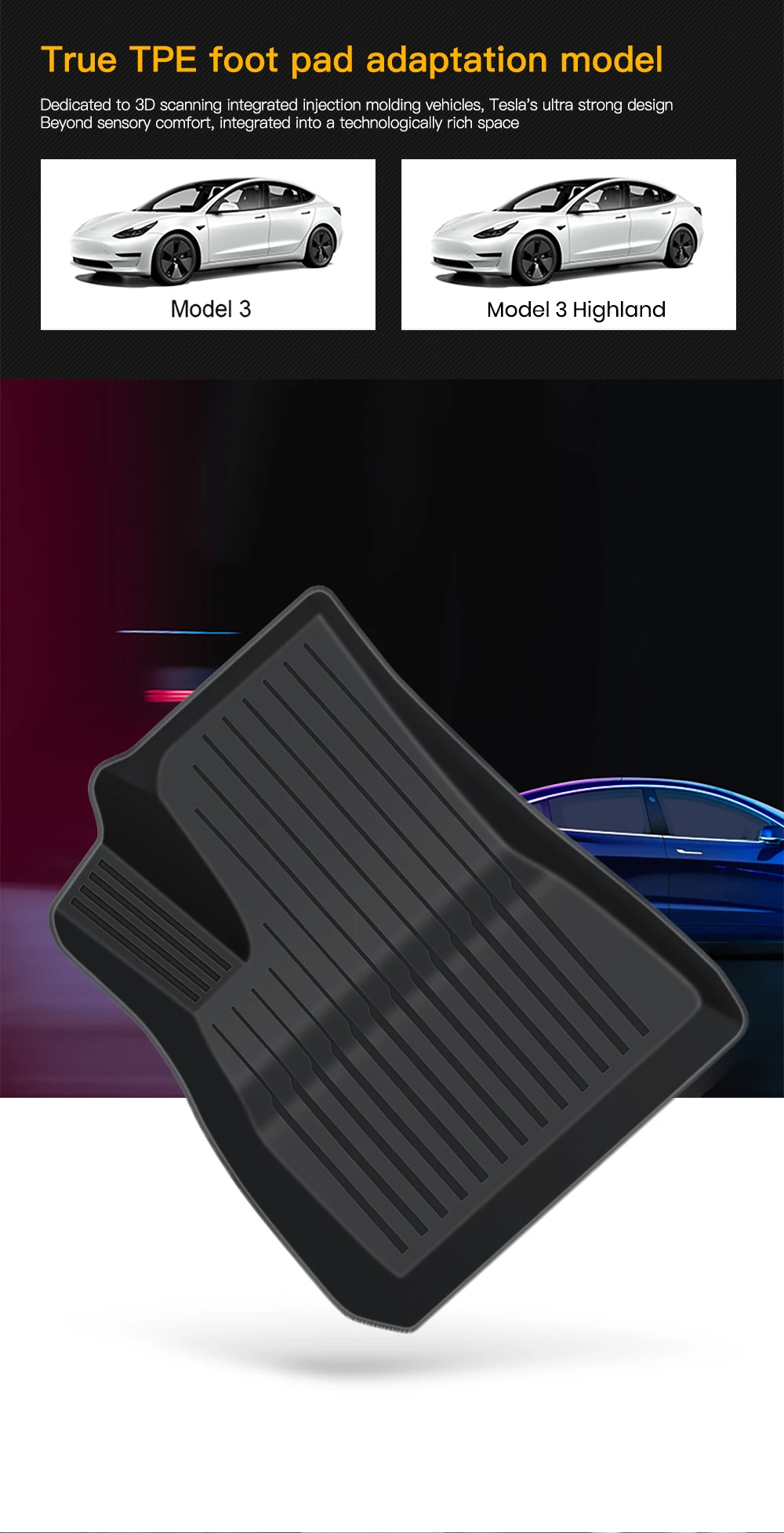 For Tesla Model 3 2021-2023 Model 3 Highland 2024 TPE Floor Mats Waterproof Lugg