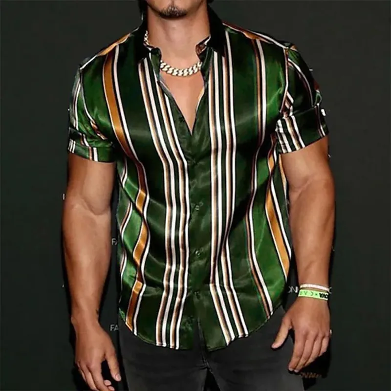 

Y2K летняя Мужская винтажная полосатая рубашка, модная повседневная Роскошная рубашка, мужская рубашка с коротким рукавом