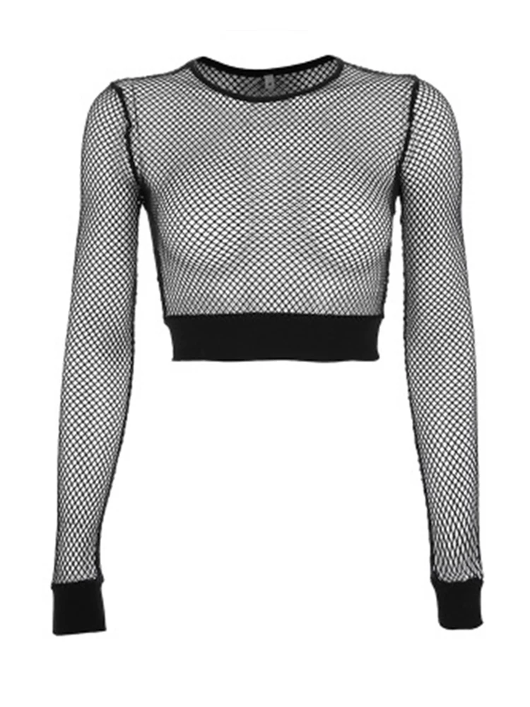 Summer Women's Fashion Solid Color Black Fishnet Tops Sexy Hollow