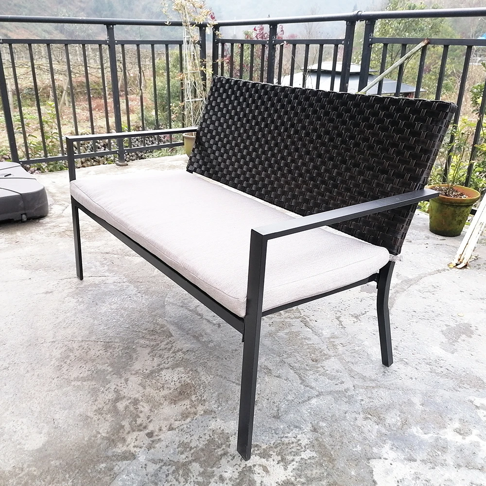 Cobcciden Steel Iron Frame Wide Rattan Patio 5 Pieces love Seat Chair and Coffee Tea End Table Garden Patio Furniture