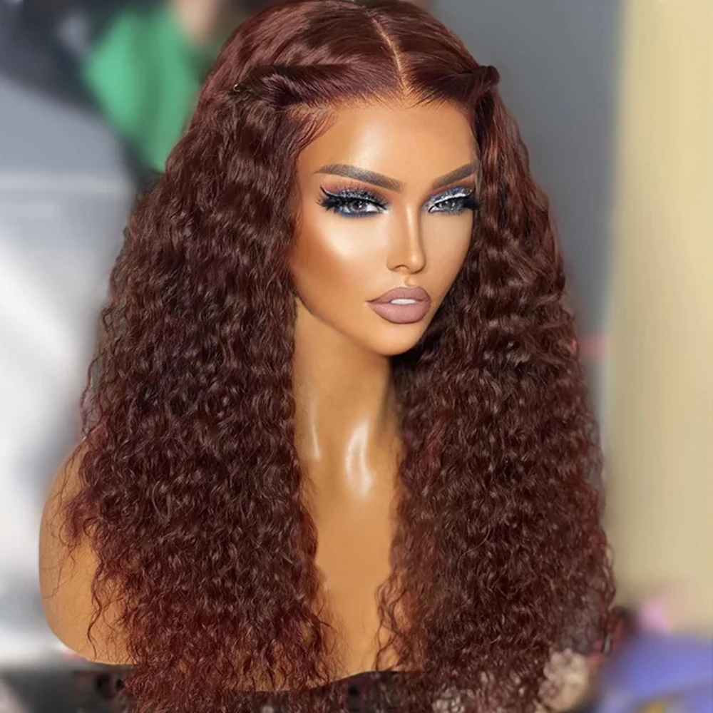 13x6 Chocolate Brown Kinky Curly Lace Front Wig HD Transparent Lace Frontal Wig Human Hair Pre plucked Colored Human Hair Wigs