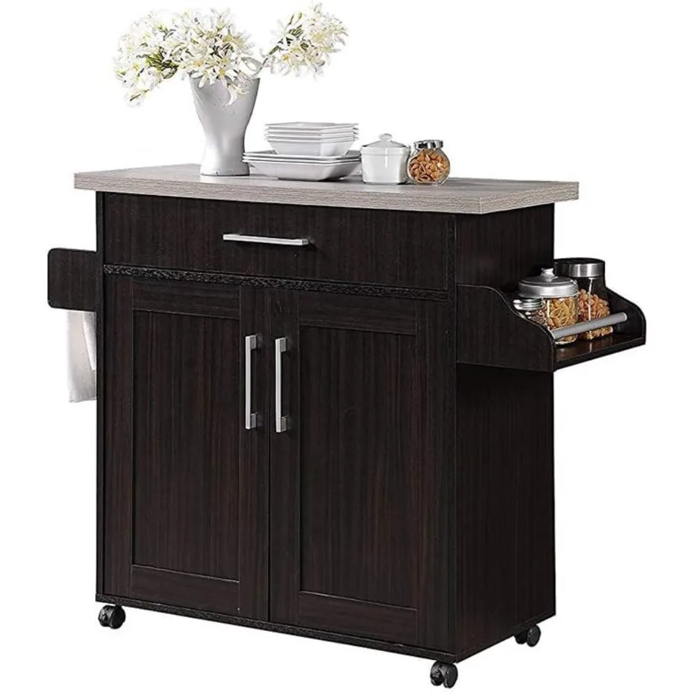 Kitchen Island with Spice Rack Towel Rack Drawer