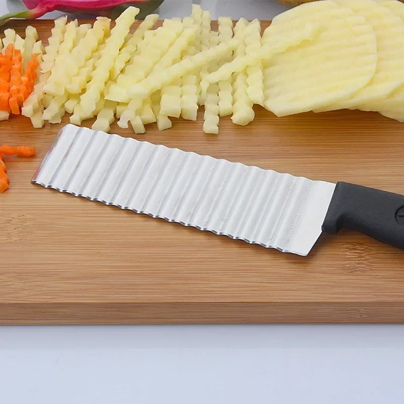 Potato French Fry Cutter Stainless Steel Serrated Blade Slicing vegetable Fruits slicer Wave Knife Chopper Kitchen Accessories vegetable slicer french fry cutter