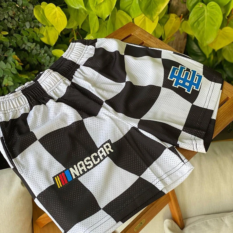 New summer men's and women's street clothes casual shorts, printed quick-drying checked fashionable loose casual pants