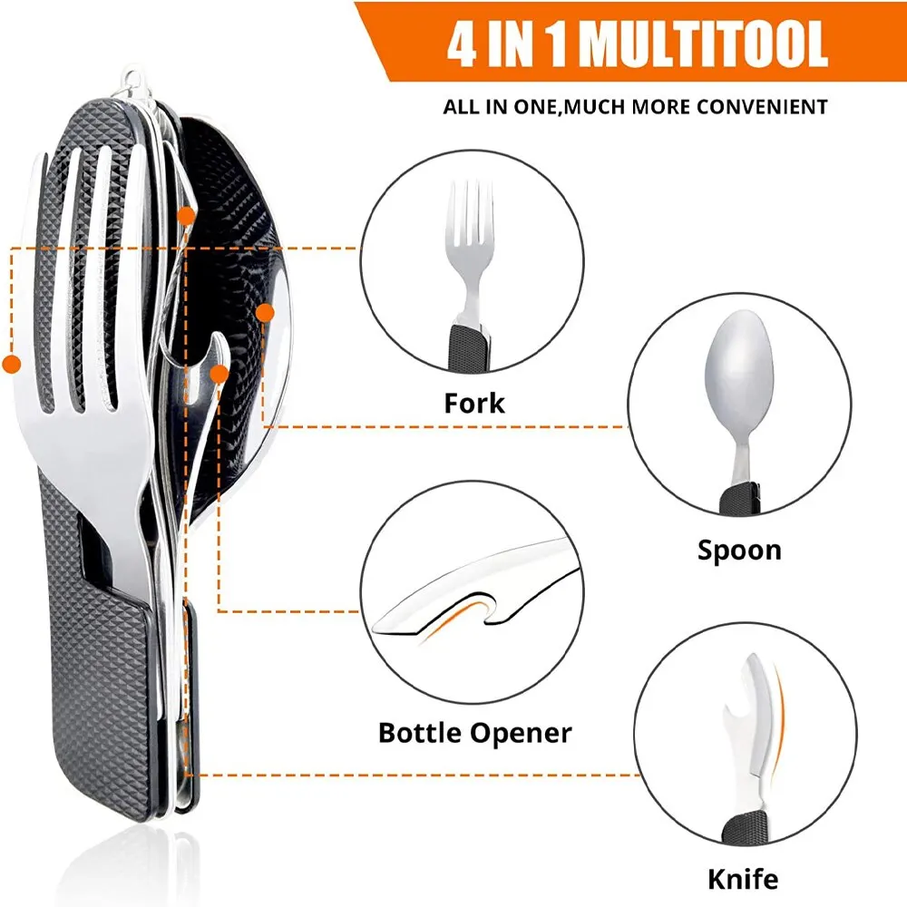 4 1 Outdoor Tableware Fork Spoon Knife Bottle  Stainless Steel Tablespoon  Set - Set - Aliexpress