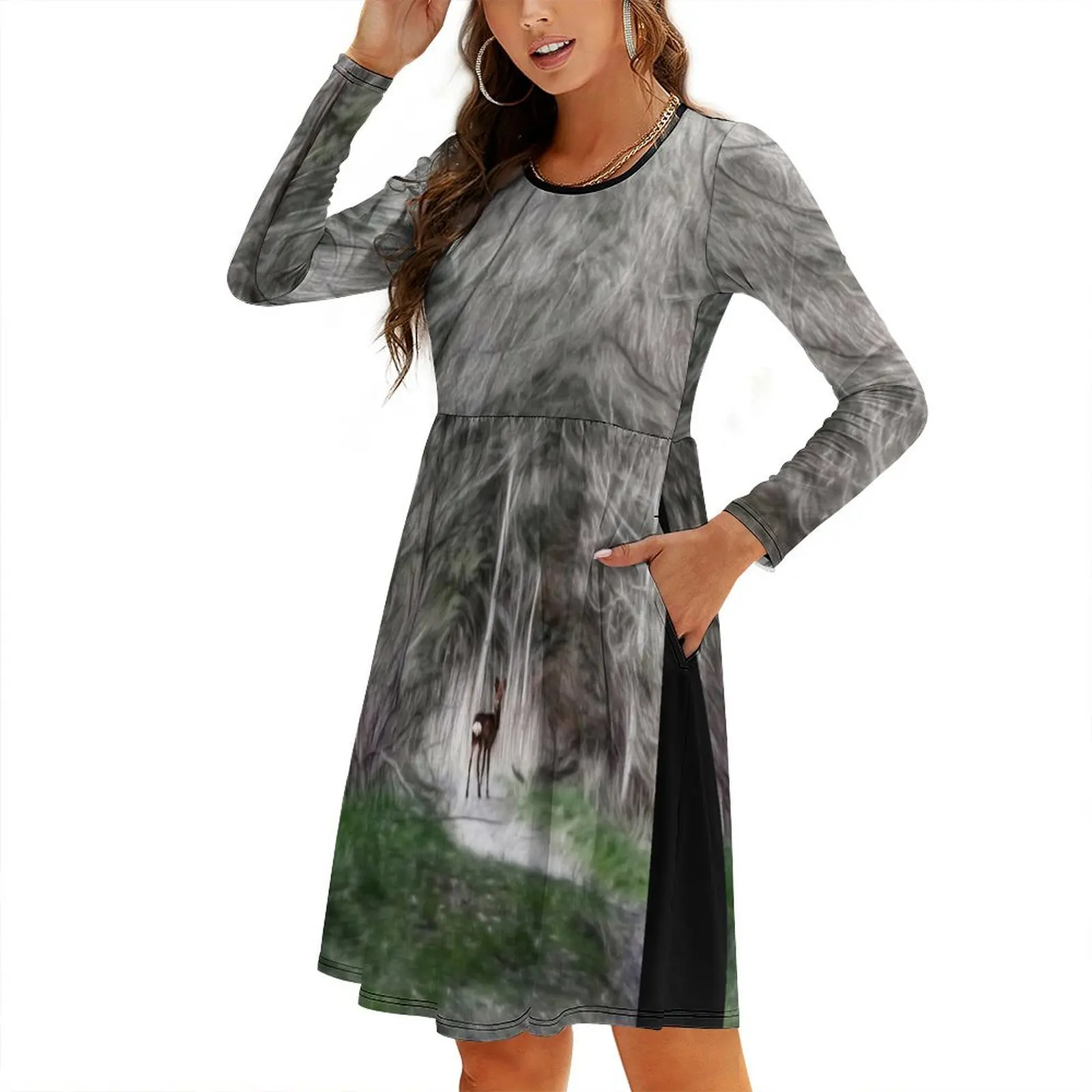

Fantasy woodland forest animals Round Neck Baggy Dress purple dress party dress women elegant luxury