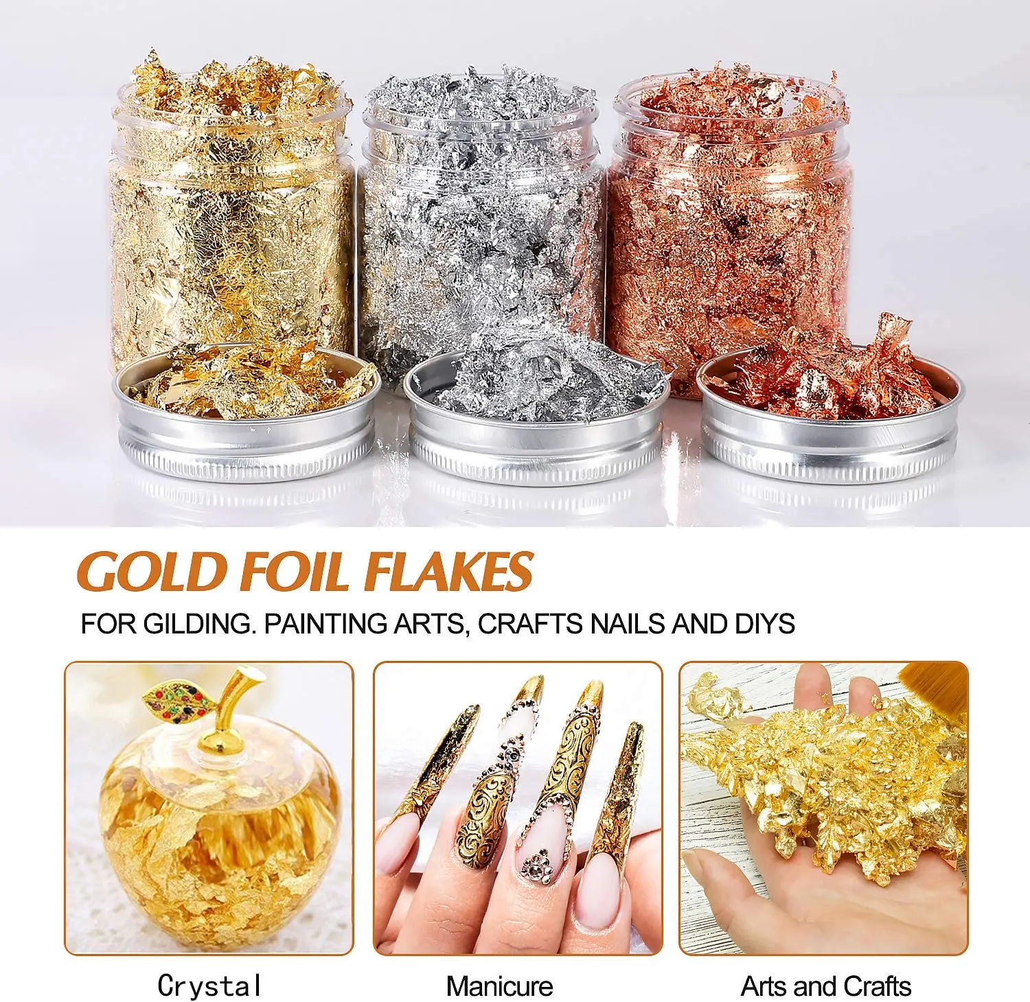Gold and Silver Imitation Copper Foil Flash Foil 3 Grams 3 PCs Nail Decoration DIY Loose