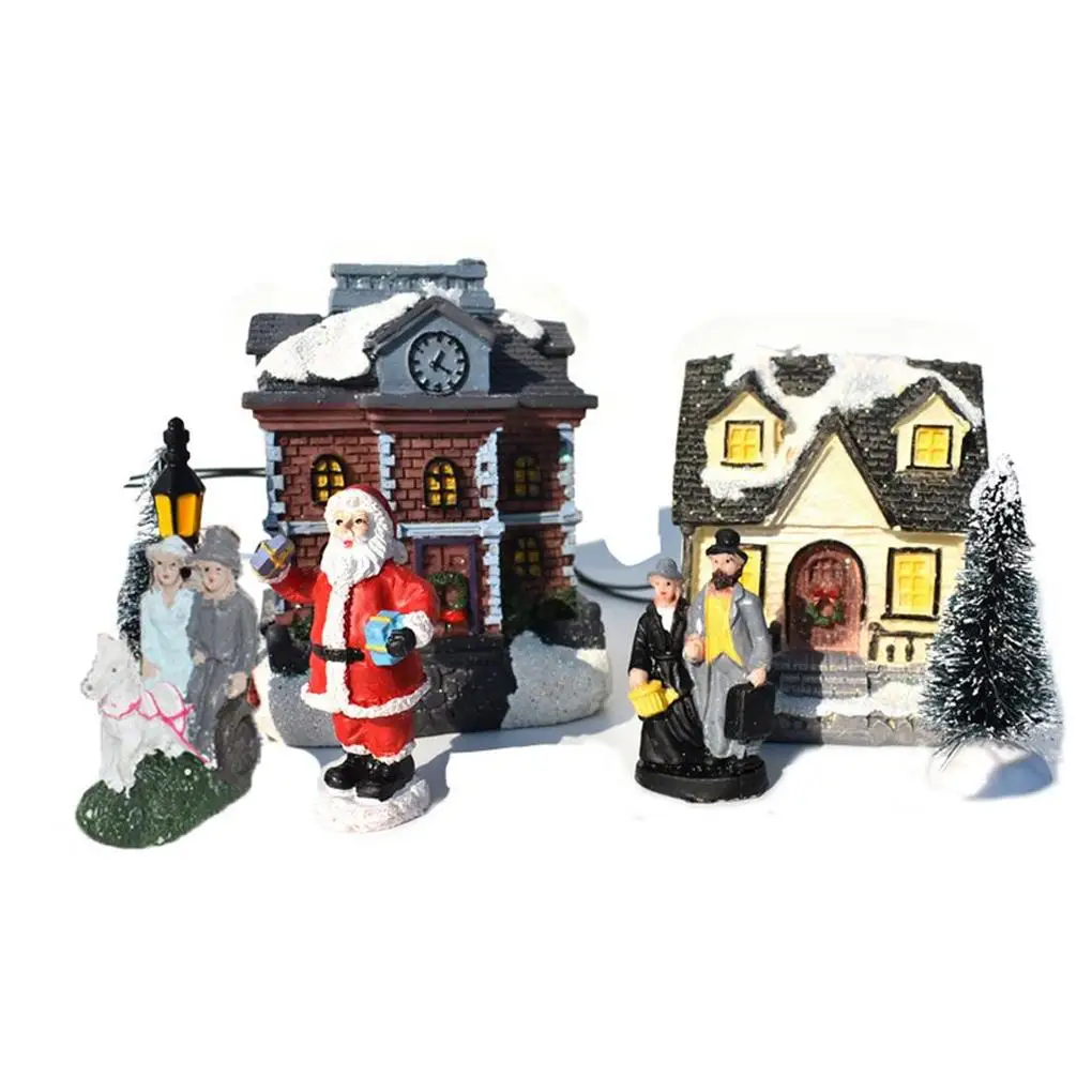 

10Pcs Xmas Miniature House Lovely Festival Village Figurines Landscape Lightweight Glowing Snow Houses School Home