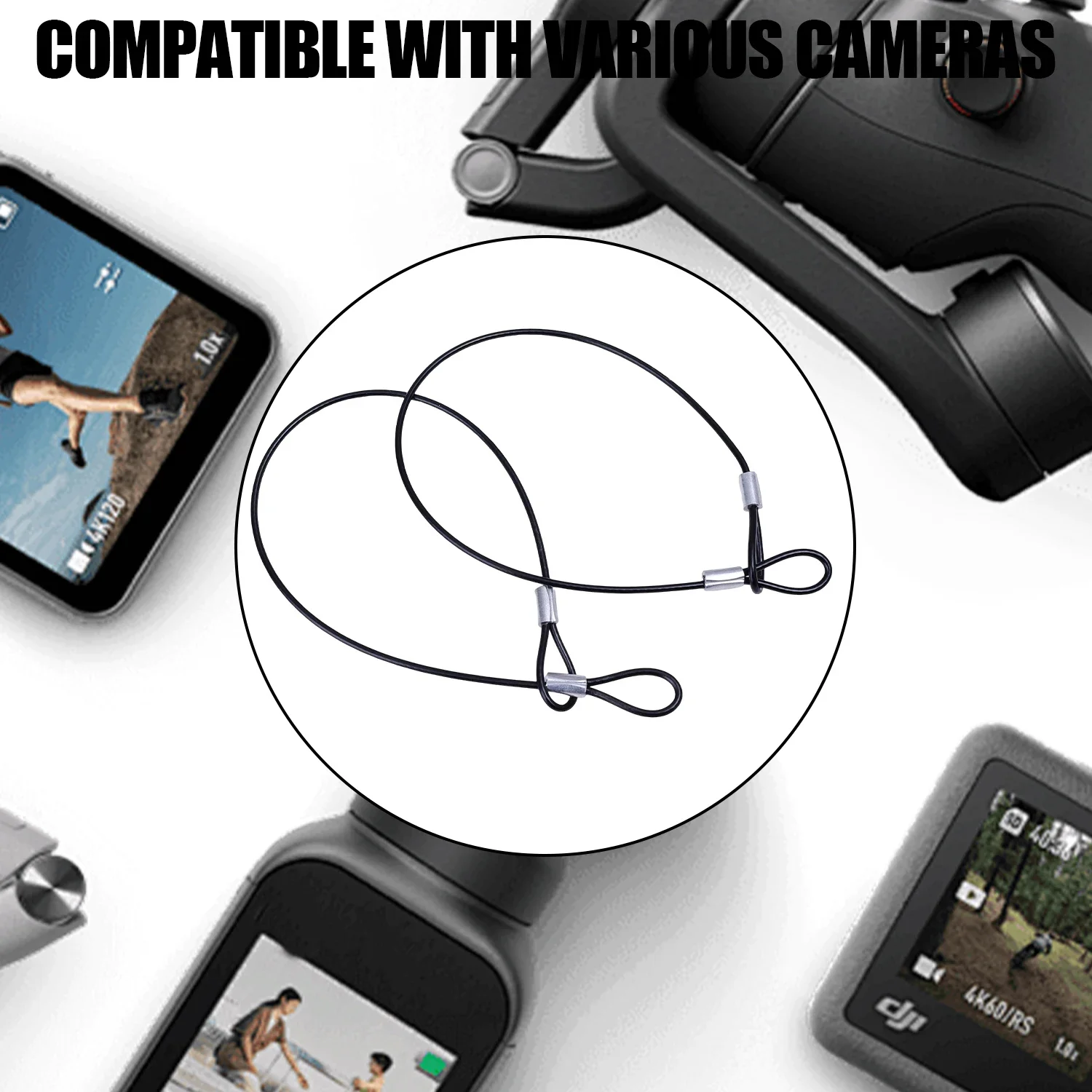 30CM/60CM Stainless Steel Safety Rope Lanyard Hand Wristband Hanging Ropes For GoPro Insta360 X4 DJI Sport Cameras