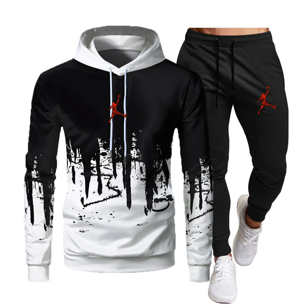 2024 New Fall Winter Fleece Thick Warm Men's Tracksuit High Quality Hoodies + Pants Two Piece Sets Sportswear Fashion Hip Hop ol solid 2 piece sets office wear women 2024 new fashion folds turn down collar blazers vintage high waist pant suits