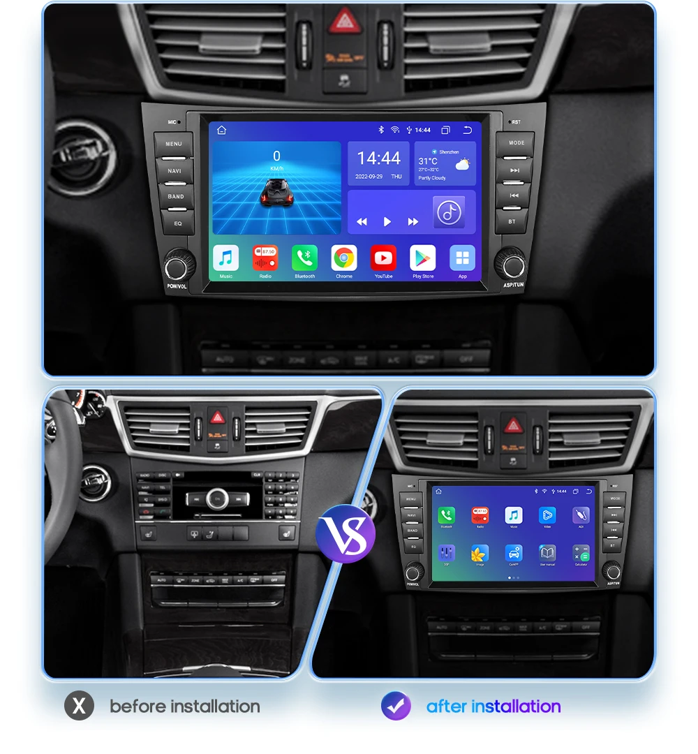 Hizpo 8 "2 Din Radio de coche Carplay para mercedes-benz Clase E W211 GLS W219 W209 W463 Android 14 reproductor Multimedia GPS RDS FM BT 4G 2