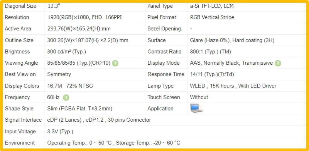 N133HCE-GP1 N133HCE GP1 0W64CW 13.3 인치 노트북 디스플레이 LCD 스크린, 노터치 슬림 IPS 패널, FHD 1920x1080 EDP 30 핀, 60Hz