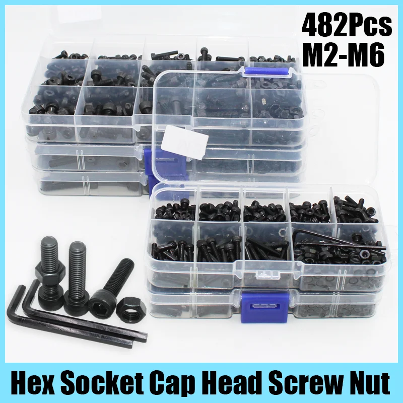 Screw Bolt Nut Set Hex Nuts Assortment Kit Screw Washer Nut Kit Hexagon Socket Head Cap Screw Hex Socket Cap Head Screw Nut Set
