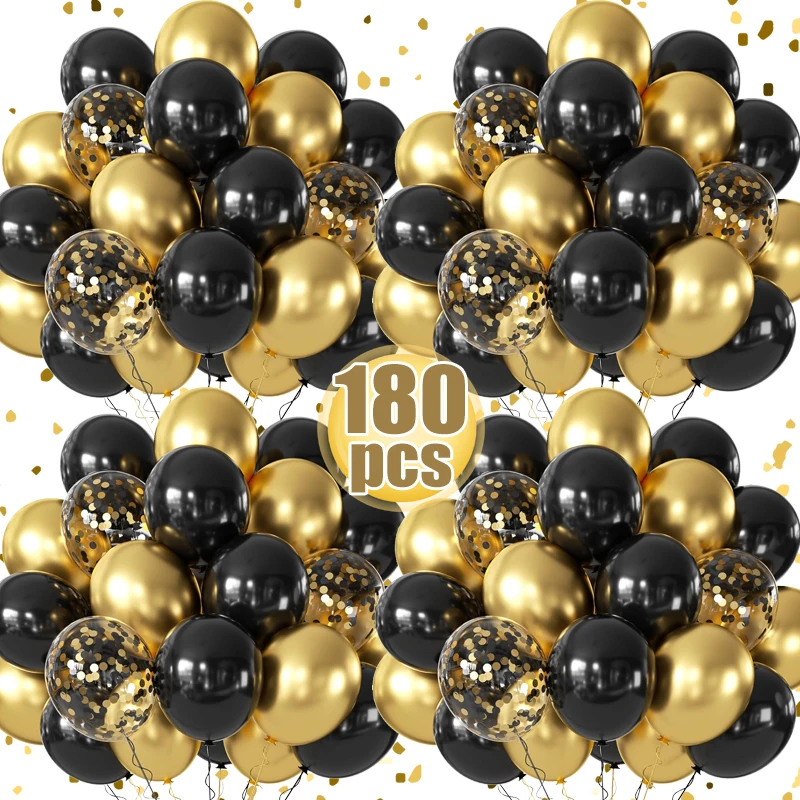180/15pcs Latex Balloons Shiny Sequin Black Gold Inflatable Balloon for Wedding Party Birthday Christmas Home Decor Supplies